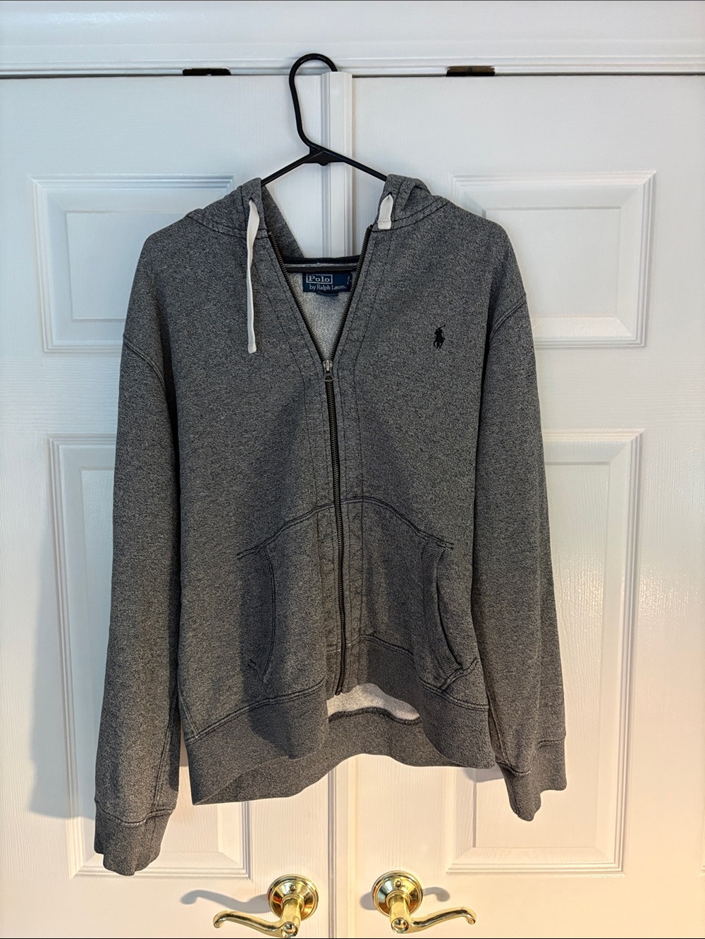 Ralph Lauren Gray Sherpa-Lined Zip Up Hoodie with Red Plaid Lining